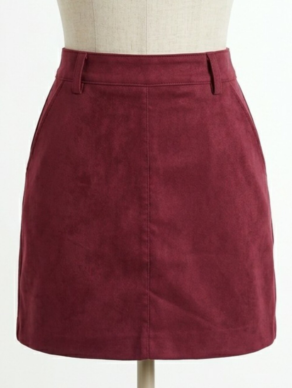 HOLLISTER Burgundy Faux Suede Mini Skirt High Waisted Wine Red Pockets Size 0
